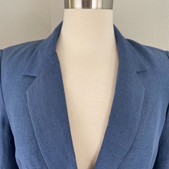 NEW $470 L'AGENCE Size 2 Blue Scout Blazer One Button Linen Cotton Blend Jacket - Picture 3 of 10